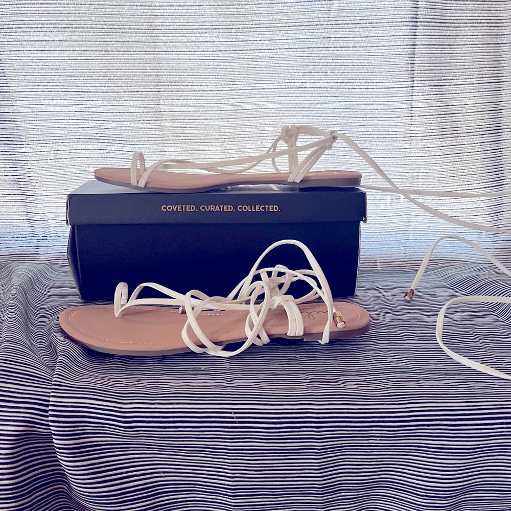 Lulus brand size 10 lace up white sandals
